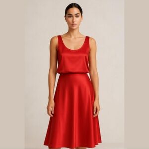 Escada SET red silk Midi Slip Skirt and matching silk tank shell size EU 42/12